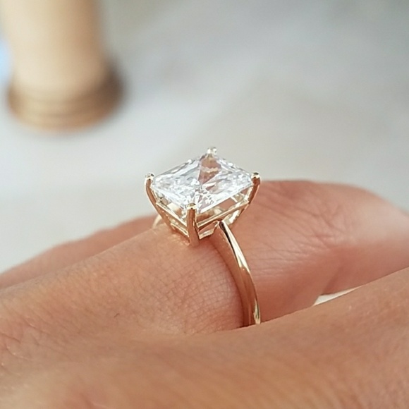 New Custom made 3ct Emerald cut 14k Solid Yellow Gold Engagement Ring - Picture 4 of 8